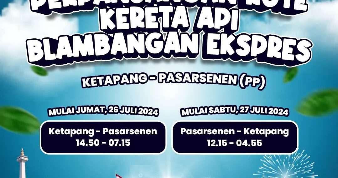 KAI Perpanjang Relasi KA Blambangan Ekspres Hingga Pasarsenen Mulai 26 Juli 2024